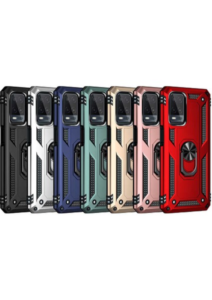 Case 4U Oppo A54 4g Kılıf Armor Serisi Vega Tank Zırh Metal Yüzüklü Standlı Siyah