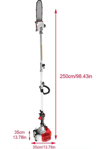 Benzinli Uzatmalı Teleskobik Yüksek Dal Budama Testeresi 2 Zamanlı Motor Ek Uzatma Gidon İle 2.3 Metre