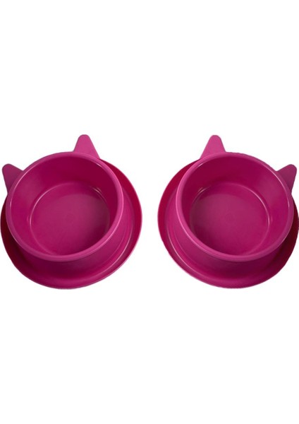 2'li Plastik Kedi Kulaklı Mama ve Su Kabı Seti 400 ml Violet