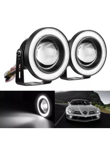 Üniversal Mercekli Angel Sis Farı Metal Su Geçirmez 76 mm Beyaz Halkalı Angel Eyes indirimleri