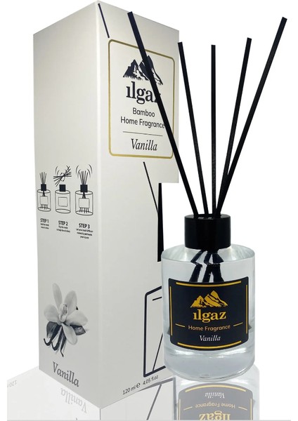 Home Fragrance Vanilya Oda Kokusu Dekoratif Şişe Oda Parfümü 120 ml Bambu Çubuklu Vanilla Ev Parfümü