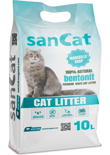 Sancat Marsilya Sabunu Kokulu Premium Beyaz Kedi Kumu 10 Lt