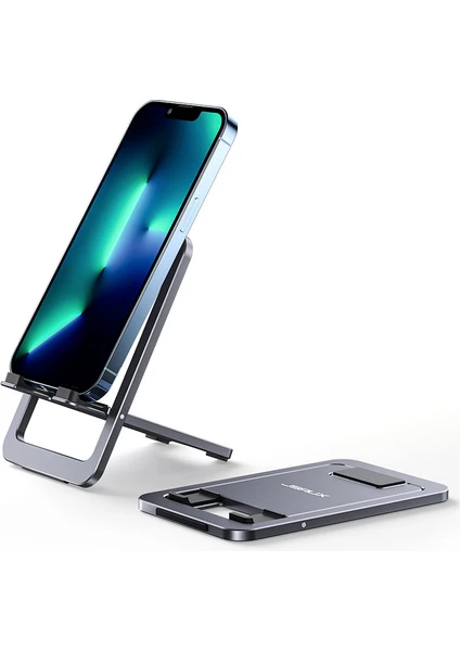 Cep Telefonu ve Tablet Standı Katlanabilir Alüminyum Masa Için Ayarlanabilir Telefon Tutucu Taşınabilir Seyahat Tutacağı Ofis Masası Aksesuarları Uyumlu iPhone 14 13 12 11 Pro Max x  Uyumlu Gri