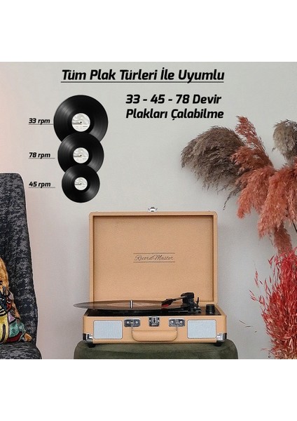 Record Master ST14012 Retro Pikap - Gün Batımı Sarı - Bluetooth ve Şarj Özellikli - Tüm Plakları Çalabilme