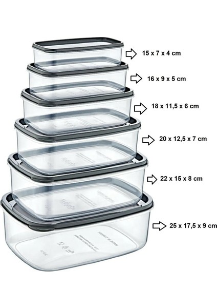 6 Lı Dikdörtgen Beyaz Saklama Kabı Seti 300 Ml-500 Ml 800 Ml 1200 Ml 1900 Ml 2900 Ml