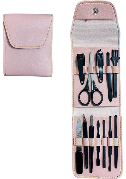 Pembe Deri Çantalı 12 Parça Manikür Pedikür Seti
