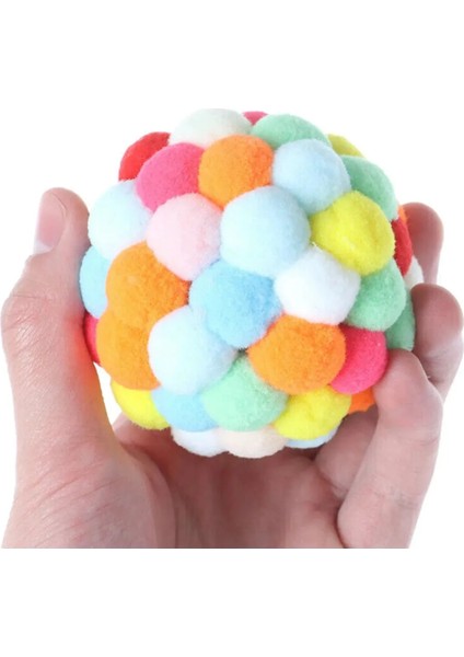 Renkli Ponpon Top Zilli Kedi Oyuncağı 7cm