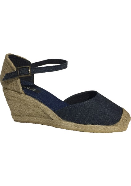 Bayan Hasırlı Keten Espadril Dolgu Topuk