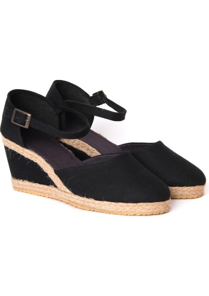 Bayan Siyah Hasırlı Keten Espadril Dolgu Topuk fiyatları