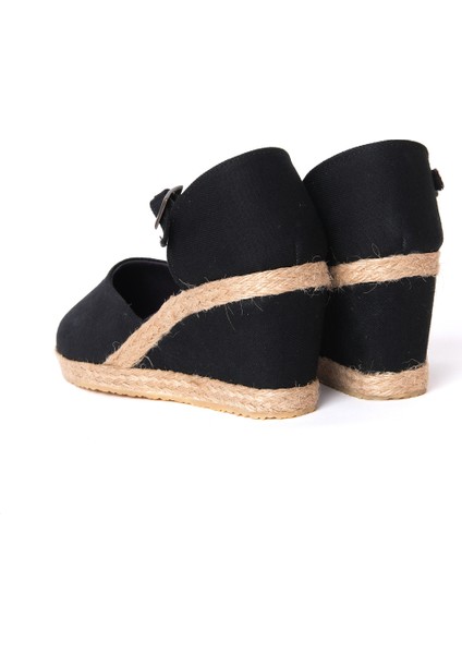 Bayan Siyah Hasırlı Keten Espadril Dolgu Topuk modelleri