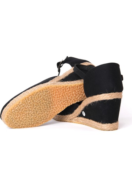 Bayan Siyah Hasırlı Keten Espadril Dolgu Topuk fırsatları