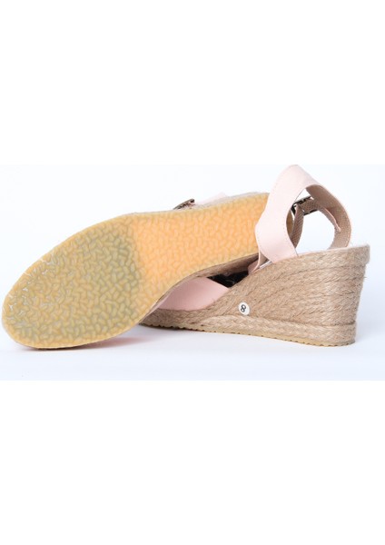 Topuğu Açık Bilekten Bantlı Dolgu Topuk Pembe Keten Hasır Espadril fırsatları