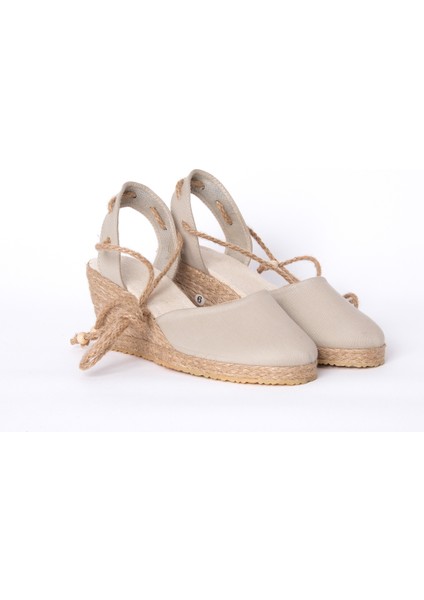 Topuğu Açık Bilekten Bağlamalı Bej Dolgu Topuk Keten Hasır Espadril fiyatları