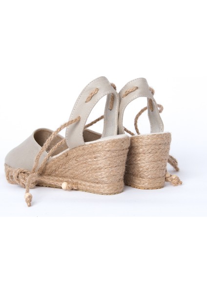 Topuğu Açık Bilekten Bağlamalı Bej Dolgu Topuk Keten Hasır Espadril modelleri