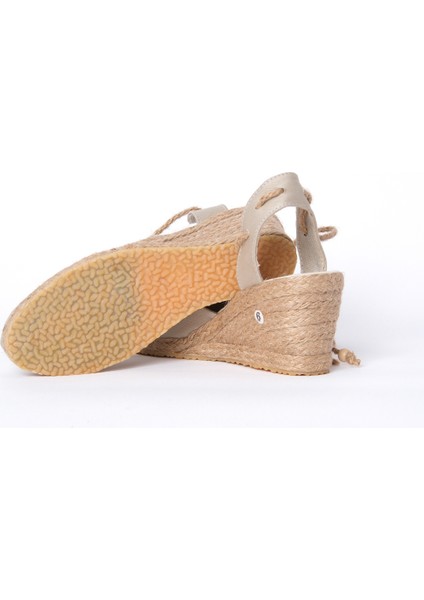 Topuğu Açık Bilekten Bağlamalı Bej Dolgu Topuk Keten Hasır Espadril fırsatları