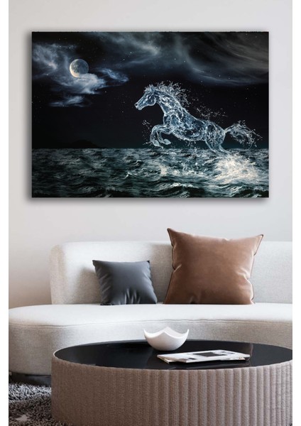 Kanvas Duvar Tablosu Baskılı Modern Deniz Su Gece At Dolunay Ev Ofis Otel Dekor Hediyelik Tablo