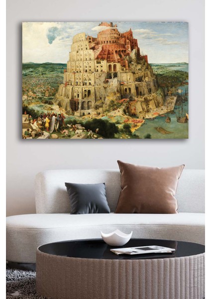 Kanvas Tablo Baskılı Dekoratif Yağlıboya Babil Kulesi Pieter Bruegel Ev Ofis Dekor Hediyelik Tablo