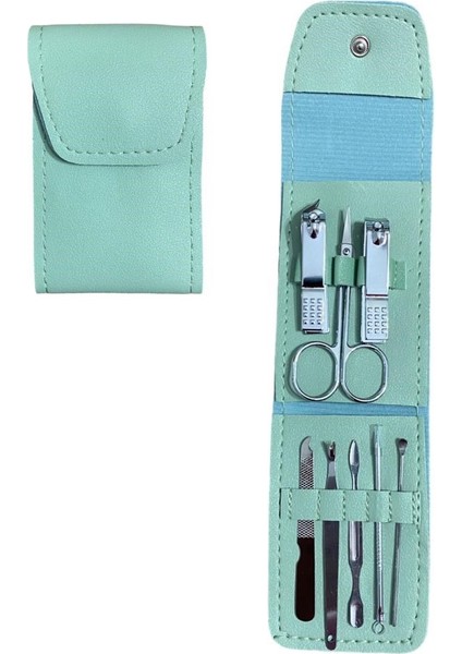 Yeşil Deri Çantalı 8 Parça Manikür Pedikür Seti