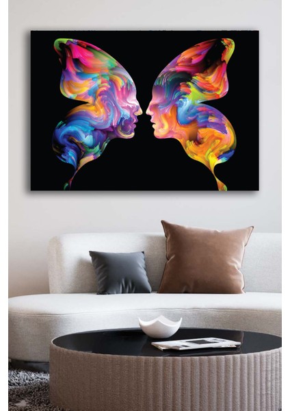 Kanvas Duvar Tablosu Baskılı Dekoratif Soyut Kelebek Yüzler Ev Ofis Otel Dekor Hediyelik Tablo
