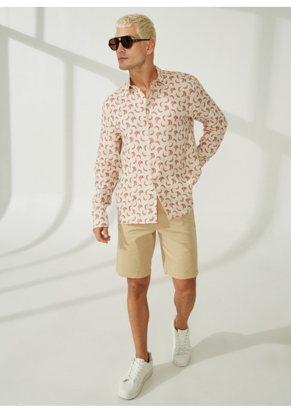 Standart Düğmeli Yaka Ekru Erkek Gömlek Mr Mood Special Edition modelleri