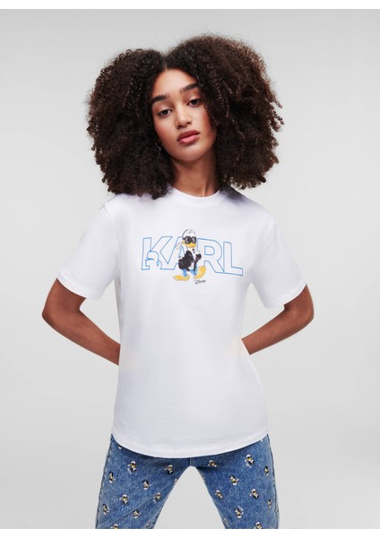 Bisiklet Yaka Baskılı Beyaz Kadın T-Shirt 231W1790