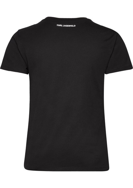 Bisiklet Yaka Baskılı Siyah Kadın T-Shirt 231W1712 fiyatları