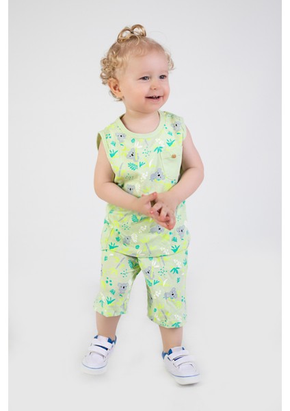 Erkek Çocuk Sevimli Desen Kolsuz Atlet Basic Şortlu Alt Üst Takım