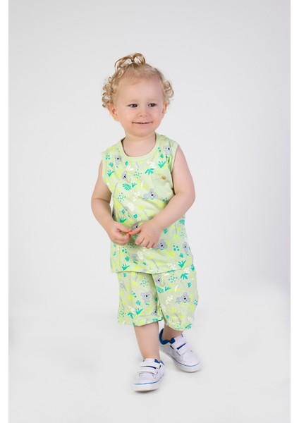 Erkek Çocuk Sevimli Desen Kolsuz Atlet Basic Şortlu Alt Üst Takım fırsatları