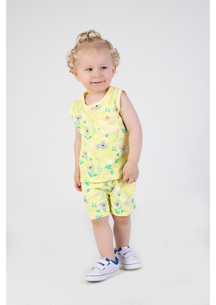 Erkek Çocuk Sevimli Desen Kolsuz Atlet Basic Şortlu Alt Üst Takım