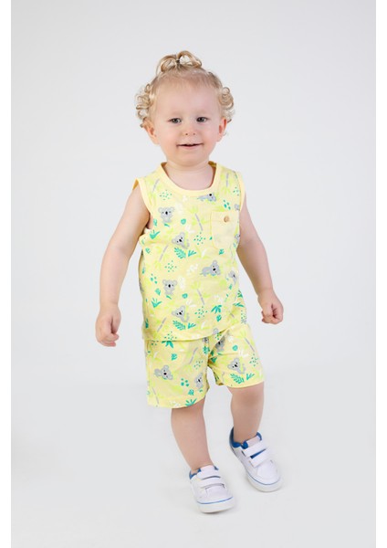 Erkek Çocuk Sevimli Desen Kolsuz Atlet Basic Şortlu Alt Üst Takım modelleri
