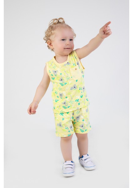 Erkek Çocuk Sevimli Desen Kolsuz Atlet Basic Şortlu Alt Üst Takım fırsatları