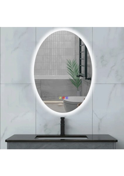 60X80 cm Bluetoothlu Buğu Çözücülü Dokunmatik Işıklı Ledli Elips Banyo Aynası