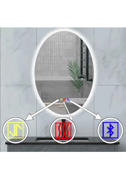 60X80 cm Bluetoothlu Buğu Çözücülü Dokunmatik Işıklı Ledli Elips Banyo Aynası fiyatları