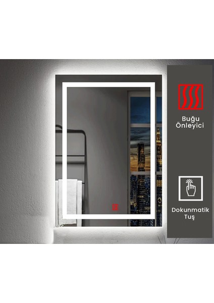 50X70 cm Buğu Çözücülü Kumlamalı Banyo Aynası modelleri
