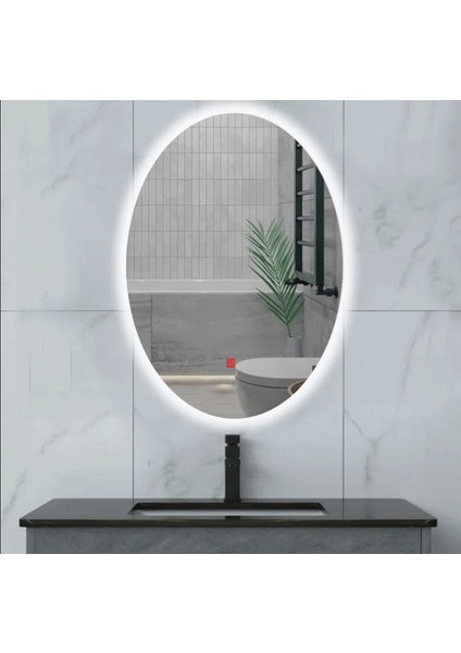 60X80 cm Buğu Çözücülü Ledli Elips Banyo Aynası