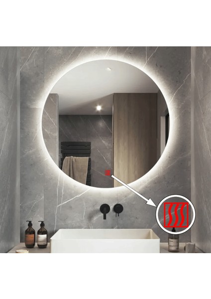 90 cm Çap Buğu Çözücülü Dokunmatik Işıklı Ledli Yuvarlak Banyo Aynası fiyatları