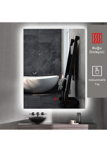 50X70 cm Buğu Çözücülü Ledli Banyo Aynası