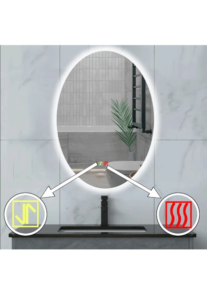 60X80 cm Buğu Çözücülü Dokunmatik Işıklı Ledli Elips Banyo Aynası fiyatları