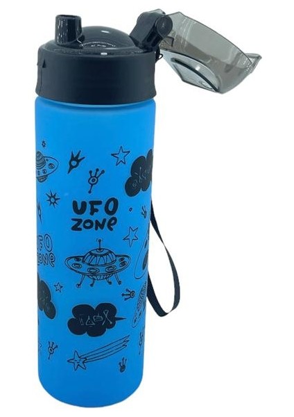 Mavi Ufo Desenli 500 ml Kilitli Matara P-8311