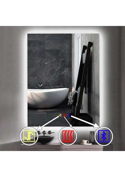 70X120 cm Bluetoothlu Buğu Çözücülü Dokunmatik Işıklı Ledli Banyo Aynası fiyatları