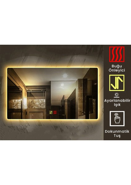 70X100 cm Buğu Çözücülü Dokunmatik Işıklı Ledli Banyo Aynası modelleri