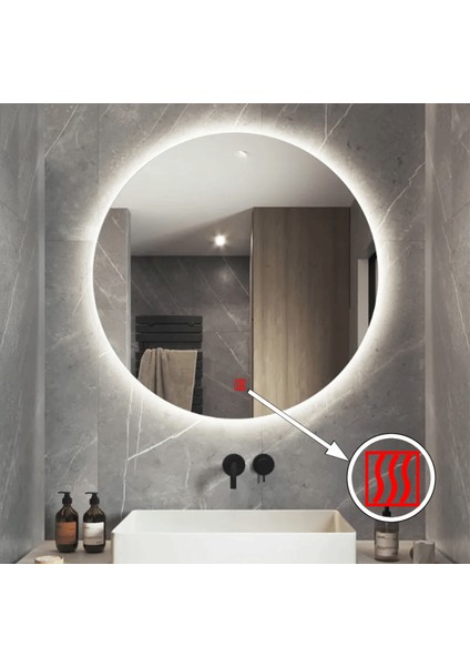 60 cm Çap Buğu Çözücülü Dokunmatik Işıklı Ledli Yuvarlak Banyo Aynası