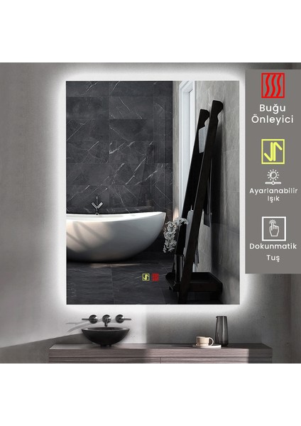 70X100 cm Buğu Çözücülü Dokunmatik Işıklı Ledli Banyo Aynası modelleri