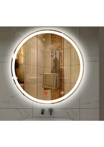 60 cm Çap Buğu Çözücülü Kumlamalı Yuvarlak Banyo Aynası