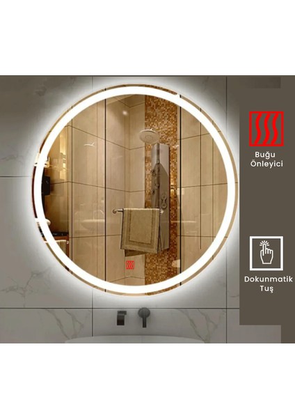 60 cm Çap Buğu Çözücülü Kumlamalı Yuvarlak Banyo Aynası modelleri
