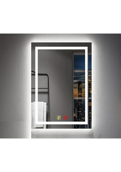 70X120 cm Buğu Çözücülü Dokunmatik Işıklı Kumlamalı Banyo Aynası