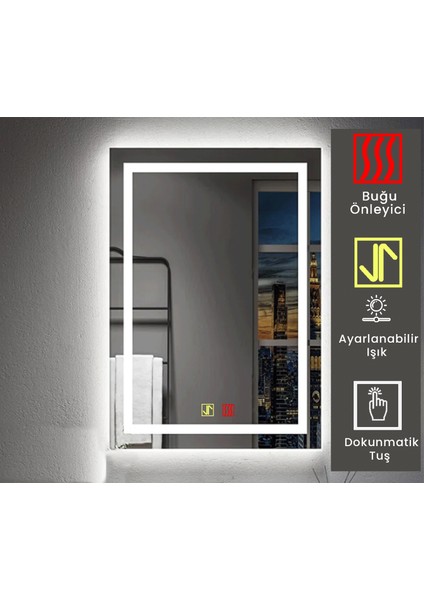 70X120 cm Buğu Çözücülü Dokunmatik Işıklı Kumlamalı Banyo Aynası modelleri