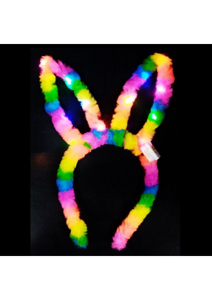 Tüylü Işıklı Tavşan Tacı Renkli Işıklı Taç Parti Tacı Konser Şenlik Tacı Head Band Colors LED Light