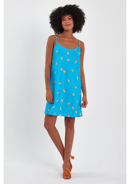 Desenli Ince Askılı Mini Elbise (B23-00128)