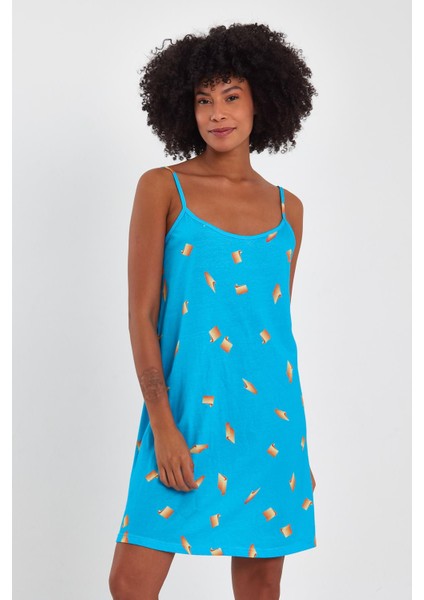 Desenli Ince Askılı Mini Elbise (B23-00128) fırsatları